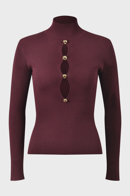 Malca Cutout Knit Top - Wine