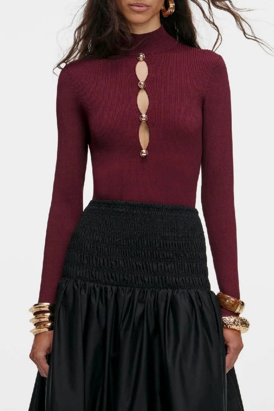 Malca Cutout Knit Top - Wine