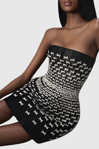 Malefia Bow Crystal Strapless Mini Dress