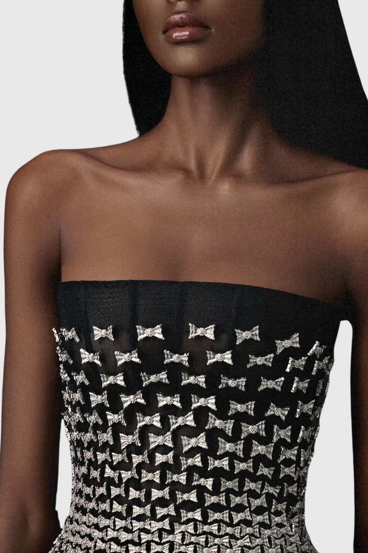 Malefia Bow Crystal Strapless Mini Dress