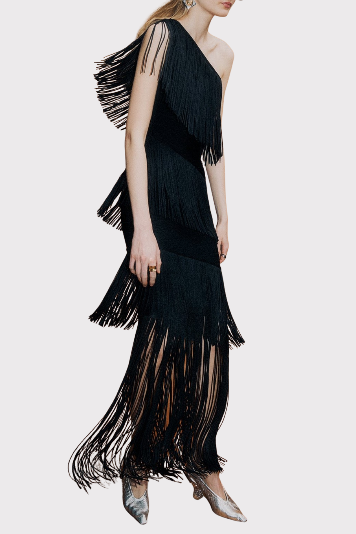 Malik One Shoulder Fringe Maxi Bandage Dress