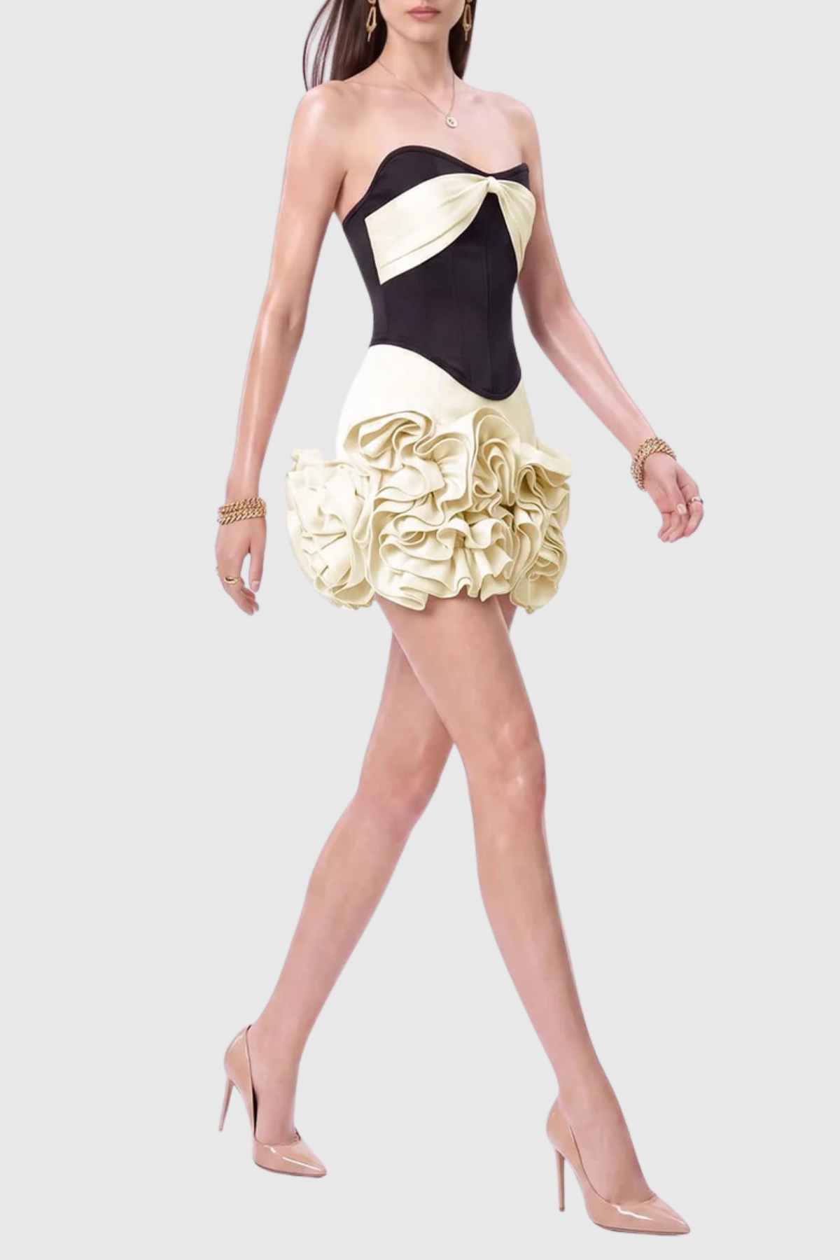 Mamie Strapless Corset & Mini Skirt Set - Beige