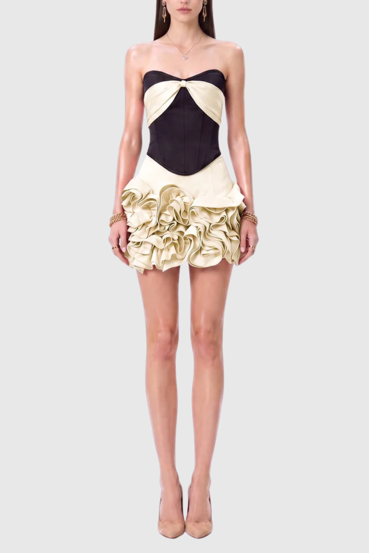 Mamie Strapless Corset & Mini Skirt Set - Beige