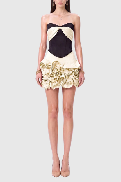 Mamie Strapless Corset & Mini Skirt Set - Beige