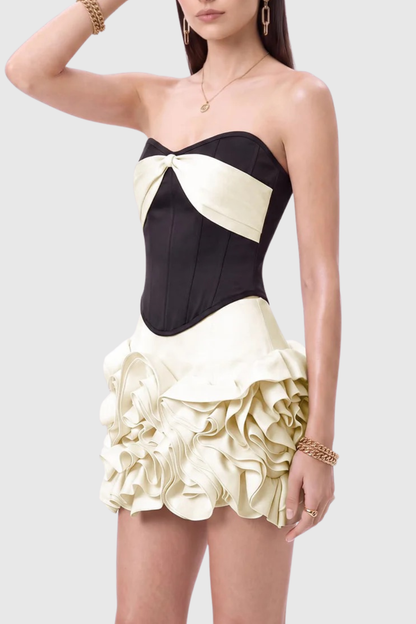 Mamie Strapless Corset & Mini Skirt Set - Beige