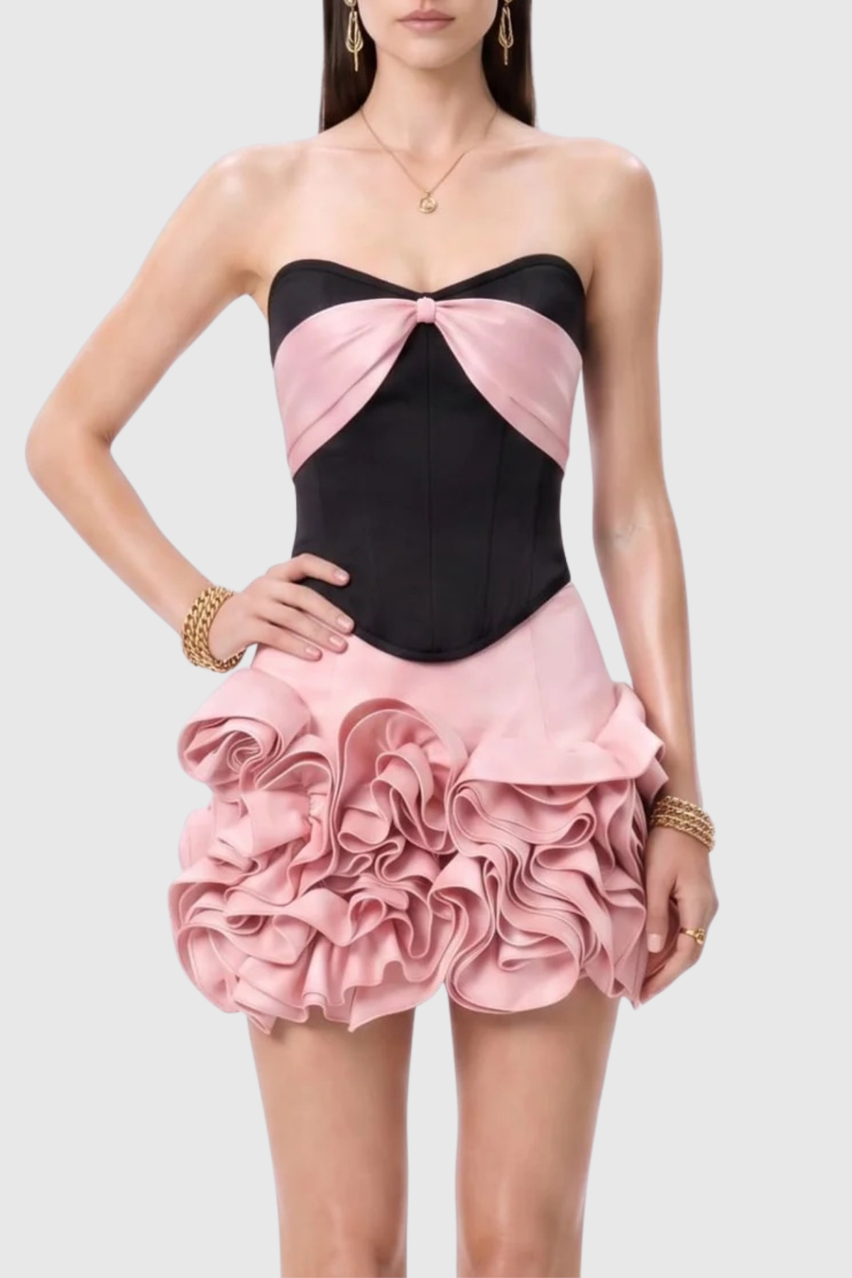 Mamie Strapless Corset & Mini Skirt Set - Pink