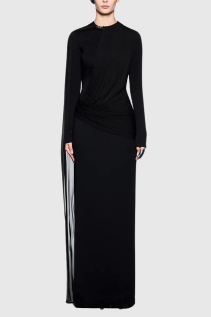 Mandisa Asymmetric Shawl Draped Maxi Dress - Black