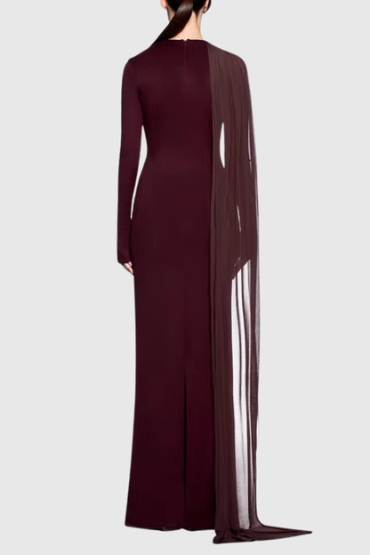 Mandisa Asymmetric Shawl Draped Maxi Dress - Wine