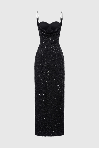 Manille Sequin Draped Maxi Dress