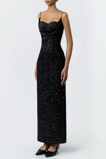 Manille Sequin Draped Maxi Dress