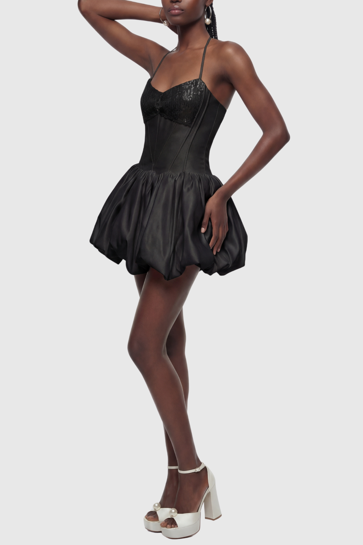 Manoa Sequin Corset Puffy Mini Dress - Black
