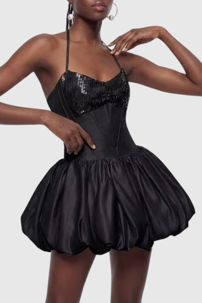 Manoa Sequin Corset Puffy Mini Dress - Black