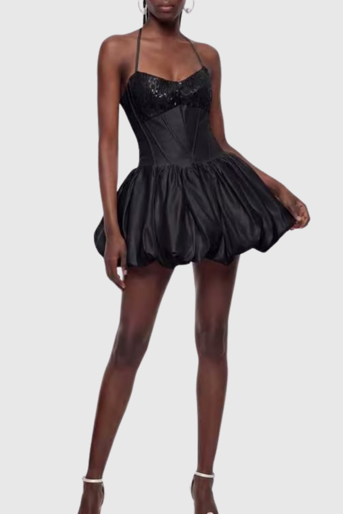 Manoa Sequin Corset Puffy Mini Dress - Black