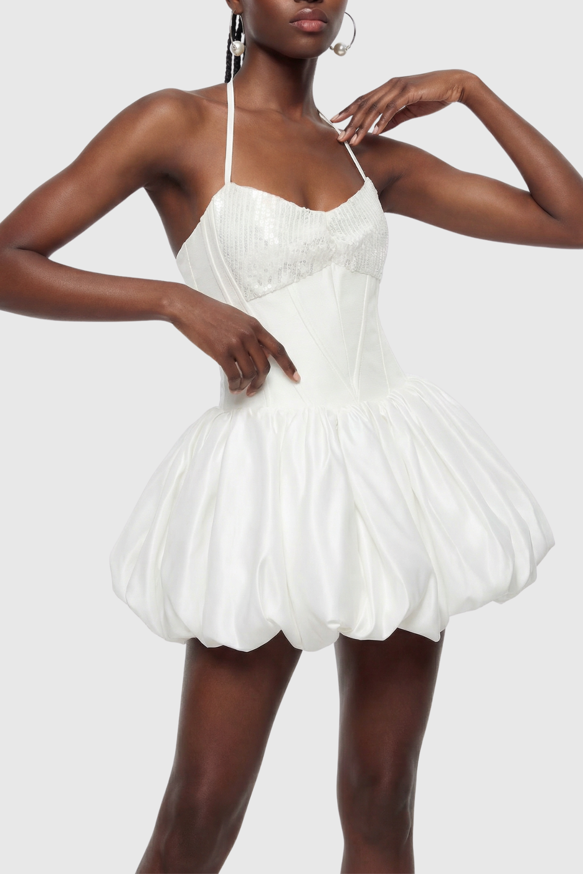 Manoa Sequin Corset Puffy Mini Dress - White