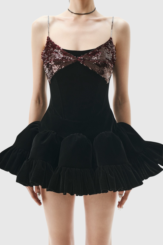 Manoa Sequin Velvet Mini Dress - Black