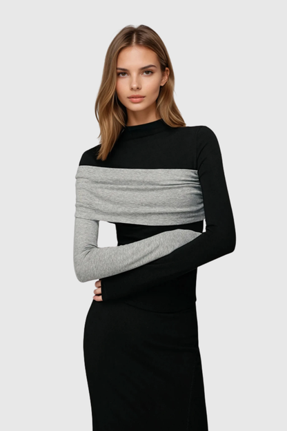 Marcel Asymmetric Contrast Top - Black