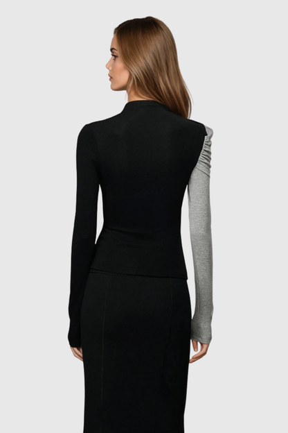 Marcel Asymmetric Contrast Top - Black
