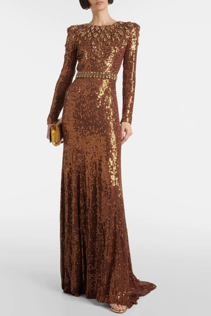 Maret Sequin Embellished Maxi Dress - Brown
