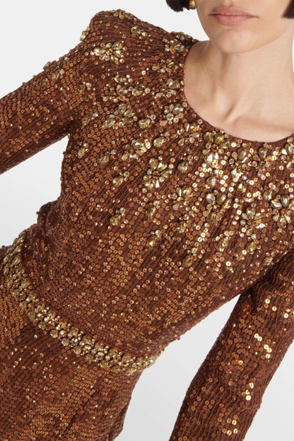 Maret Sequin Embellished Maxi Dress - Brown