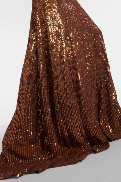 Maret Sequin Embellished Maxi Dress - Brown