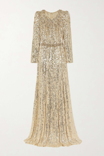 Maret Sequin Embellished Maxi Dress - Gold