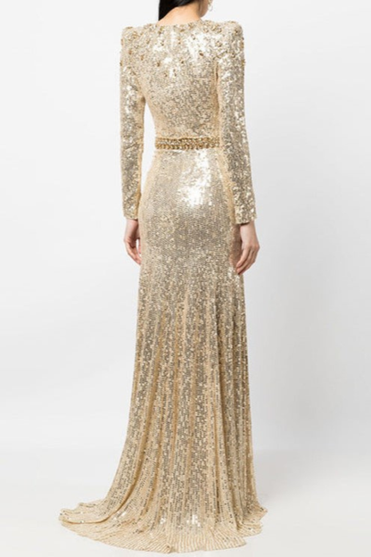 Maret Sequin Embellished Maxi Dress - Gold