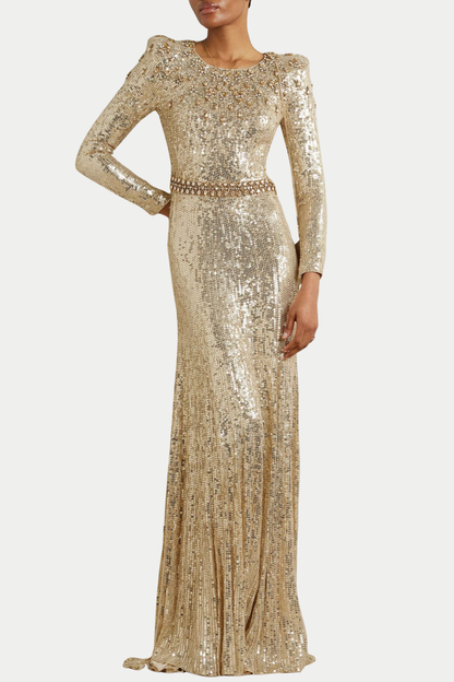 Maret Sequin Embellished Maxi Dress - Gold