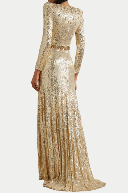Maret Sequin Embellished Maxi Dress - Gold