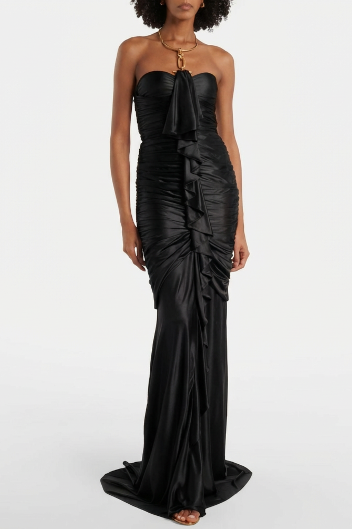 Margaux Halter Ruffle Draped Maxi Dress - Black