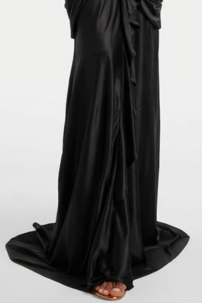 Margaux Halter Ruffle Draped Maxi Dress - Black
