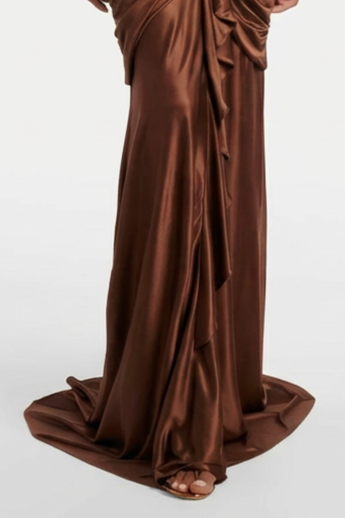 Margaux Halter Ruffle Draped Maxi Dress - Brown