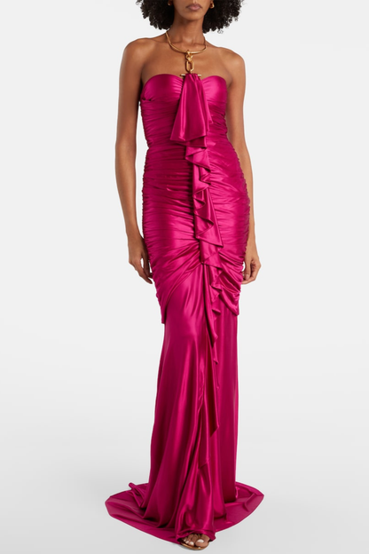 Margaux Halter Ruffle Draped Maxi Dress - Pink