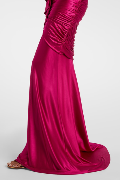 Margaux Halter Ruffle Draped Maxi Dress - Pink