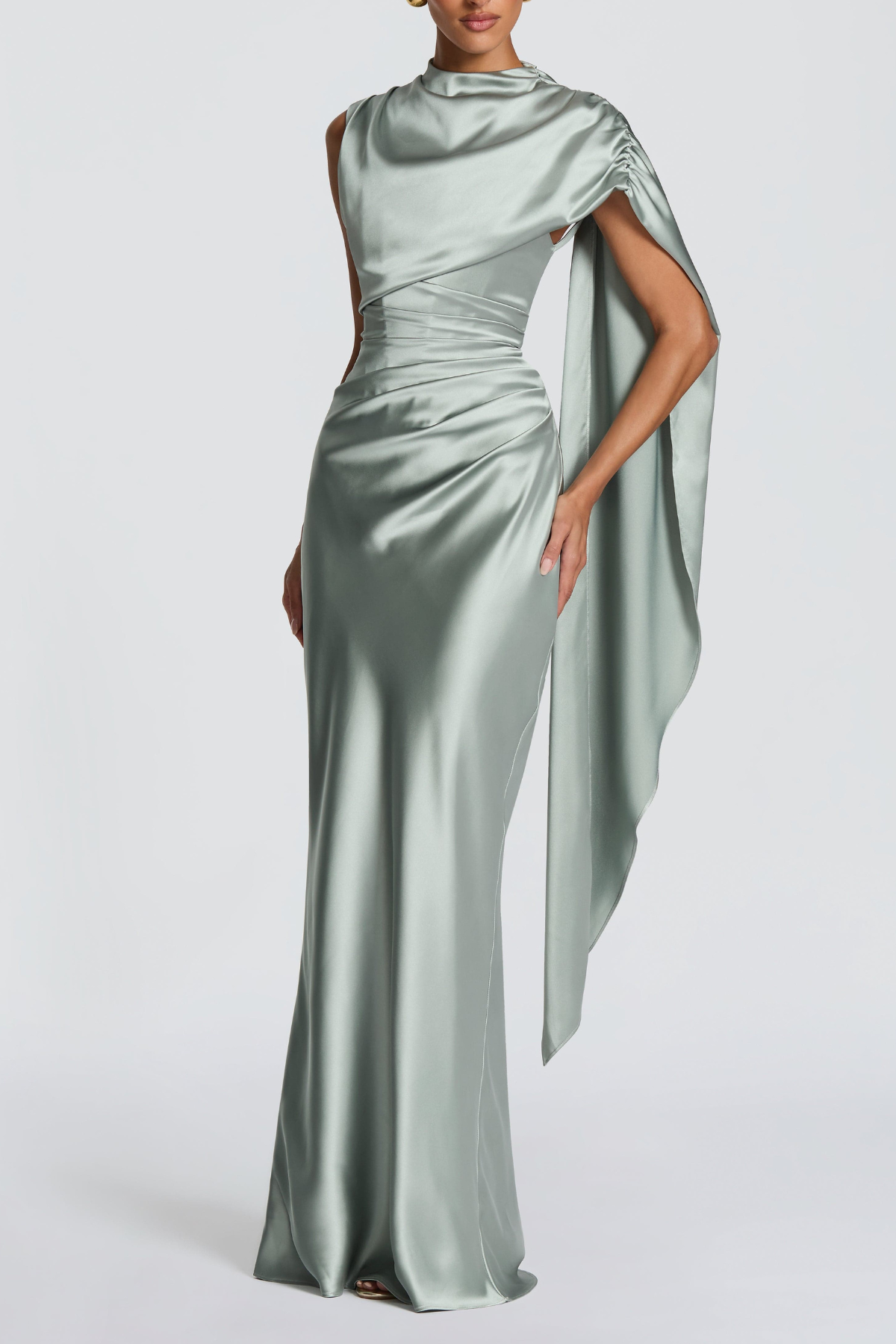 Mariana Asymmetric Draped Maxi Dress - Mint