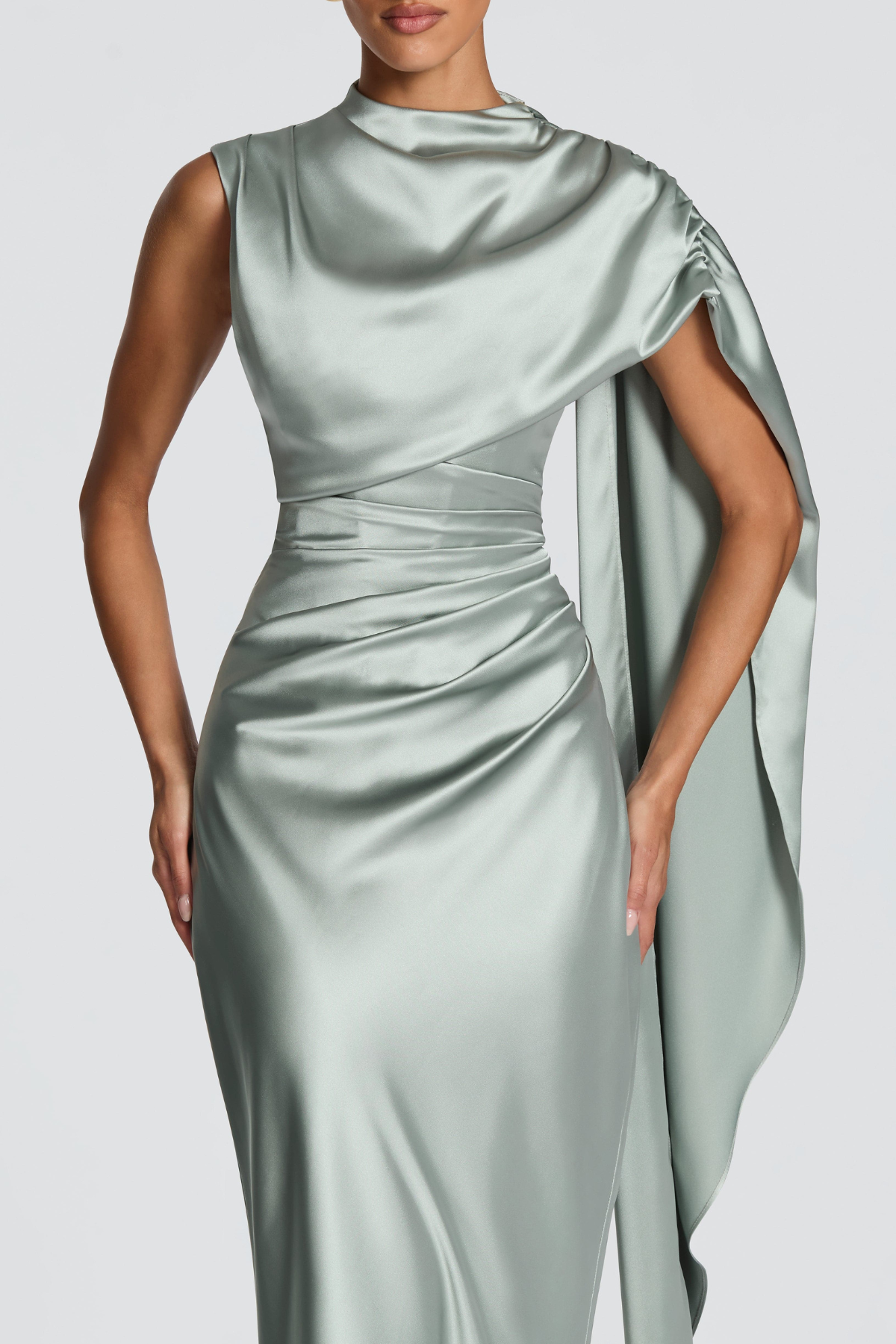 Mariana Asymmetric Draped Maxi Dress - Mint
