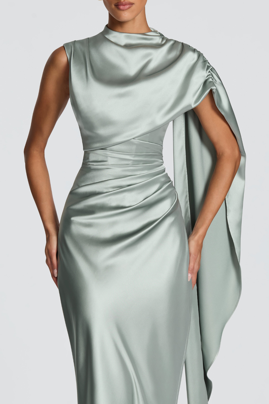 Mariana Asymmetric Draped Maxi Dress - Mint