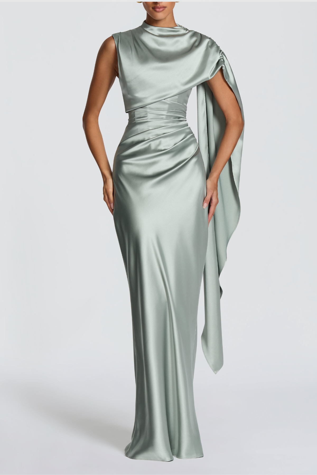 Mariana Asymmetric Draped Maxi Dress - Mint