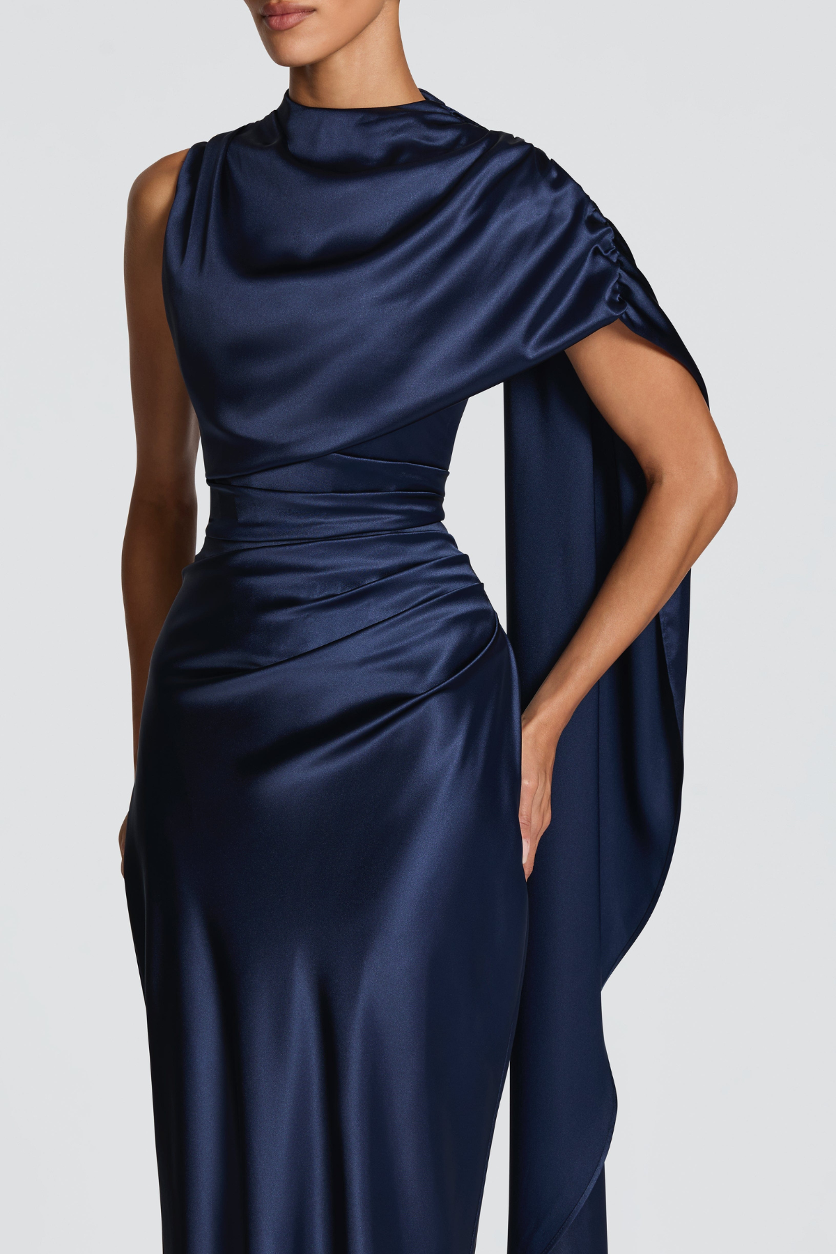 Mariana Asymmetric Draped Maxi Dress - Navy