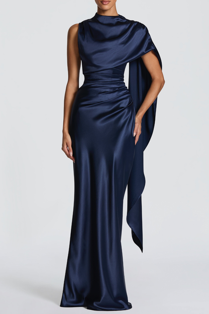 Mariana Asymmetric Draped Maxi Dress - Navy
