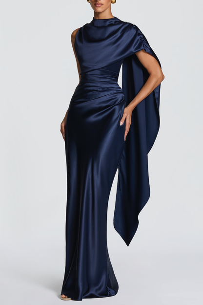 Mariana Asymmetric Draped Maxi Dress - Navy