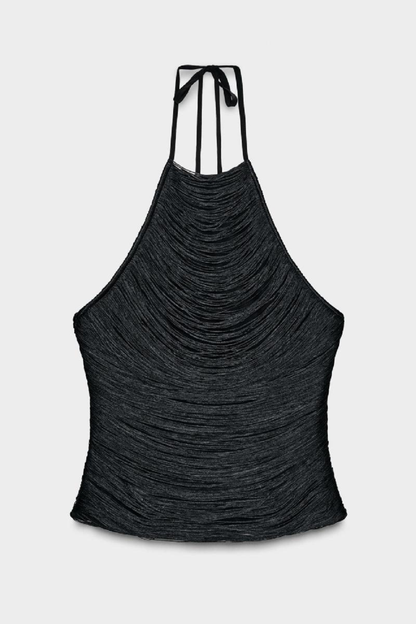 Mariara Halter Fringe Top - Black