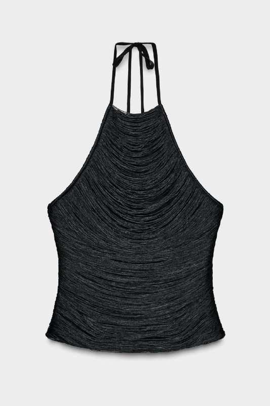 Mariara Halter Fringe Top - Black