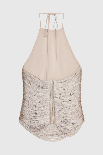 Mariara Halter Fringe Top - Gold
