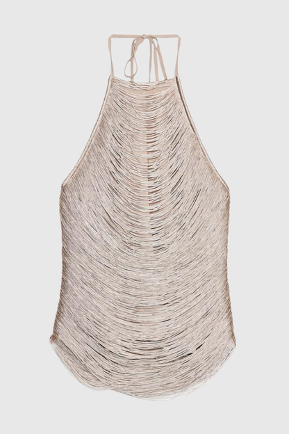 Mariara Halter Fringe Top - Gold