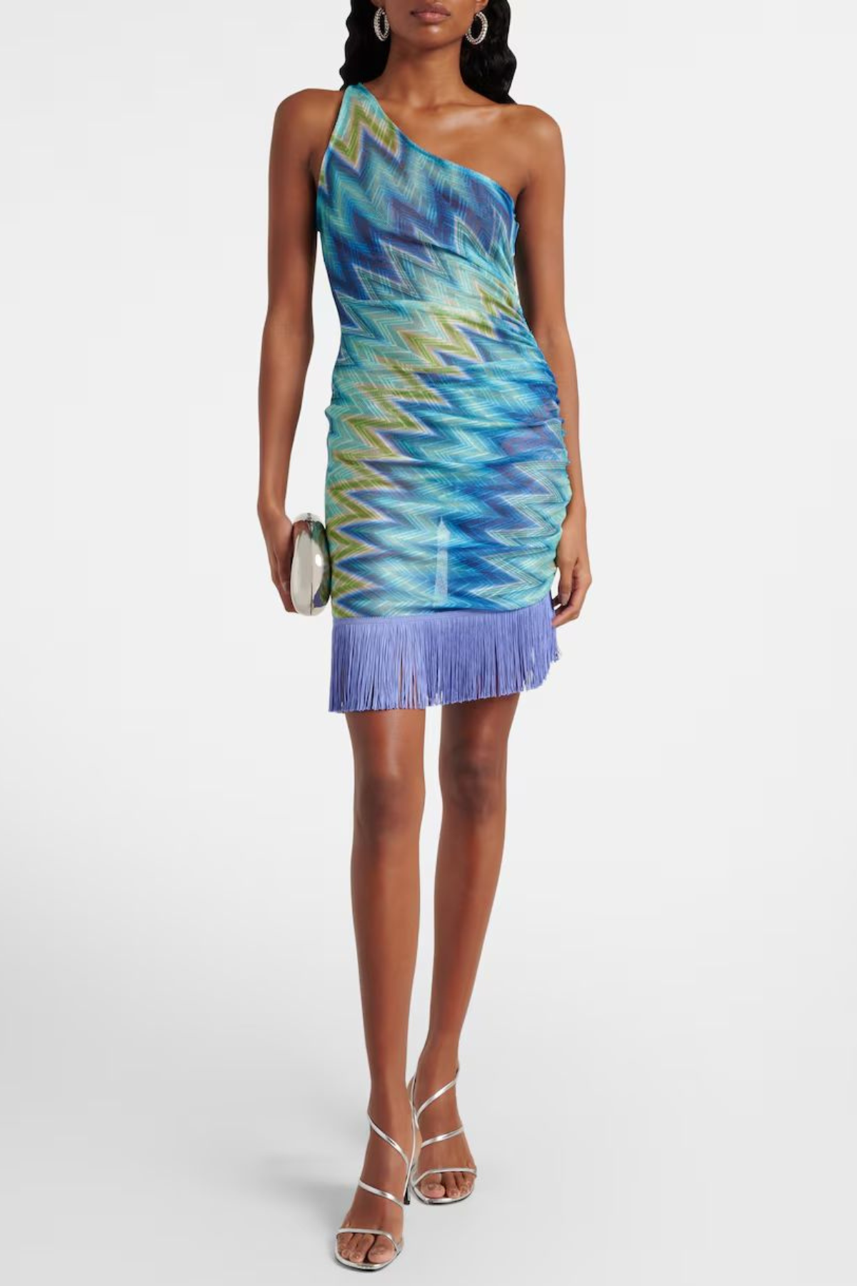 Marinet One Shoulder Zig Zag Fringe Mini Dress - Blue