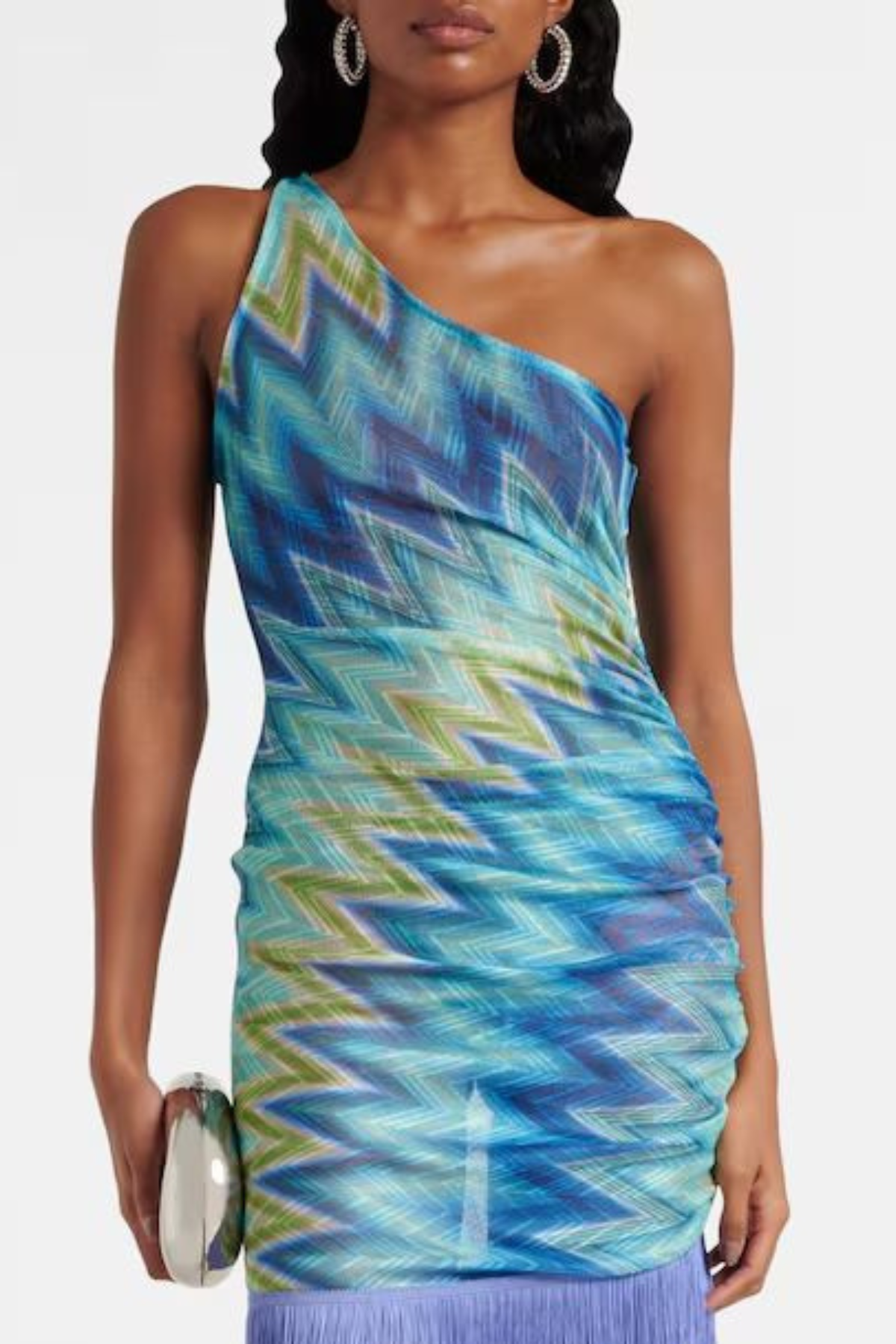 Marinet One Shoulder Zig Zag Fringe Mini Dress - Blue