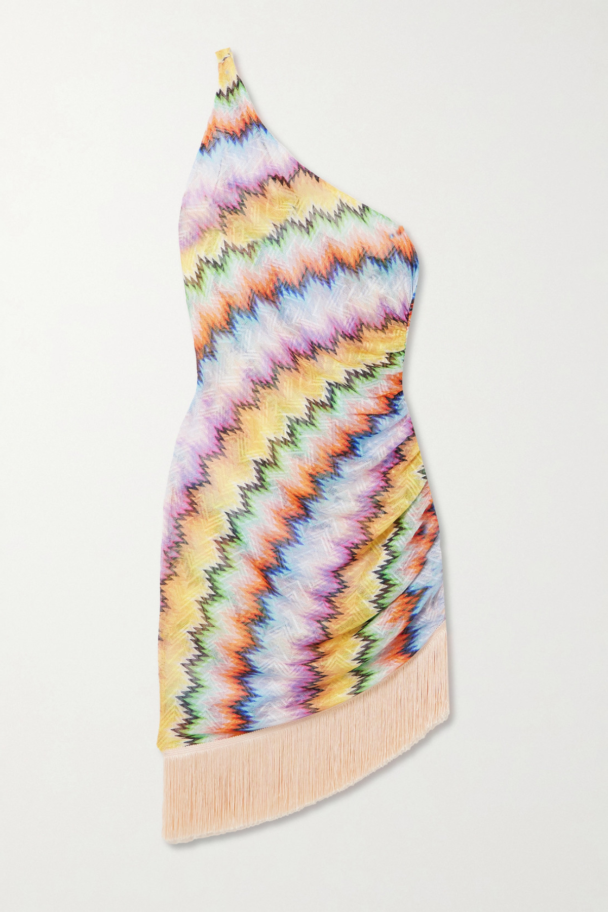 Marinet One Shoulder Zig Zag Fringe Mini Dress - Rainbow