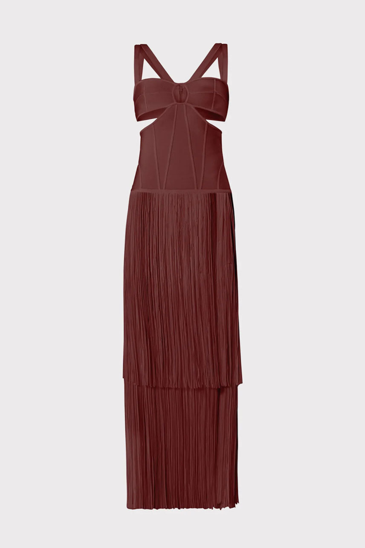 Maritza Cutout Fringe Maxi Bandage Dress - Brown