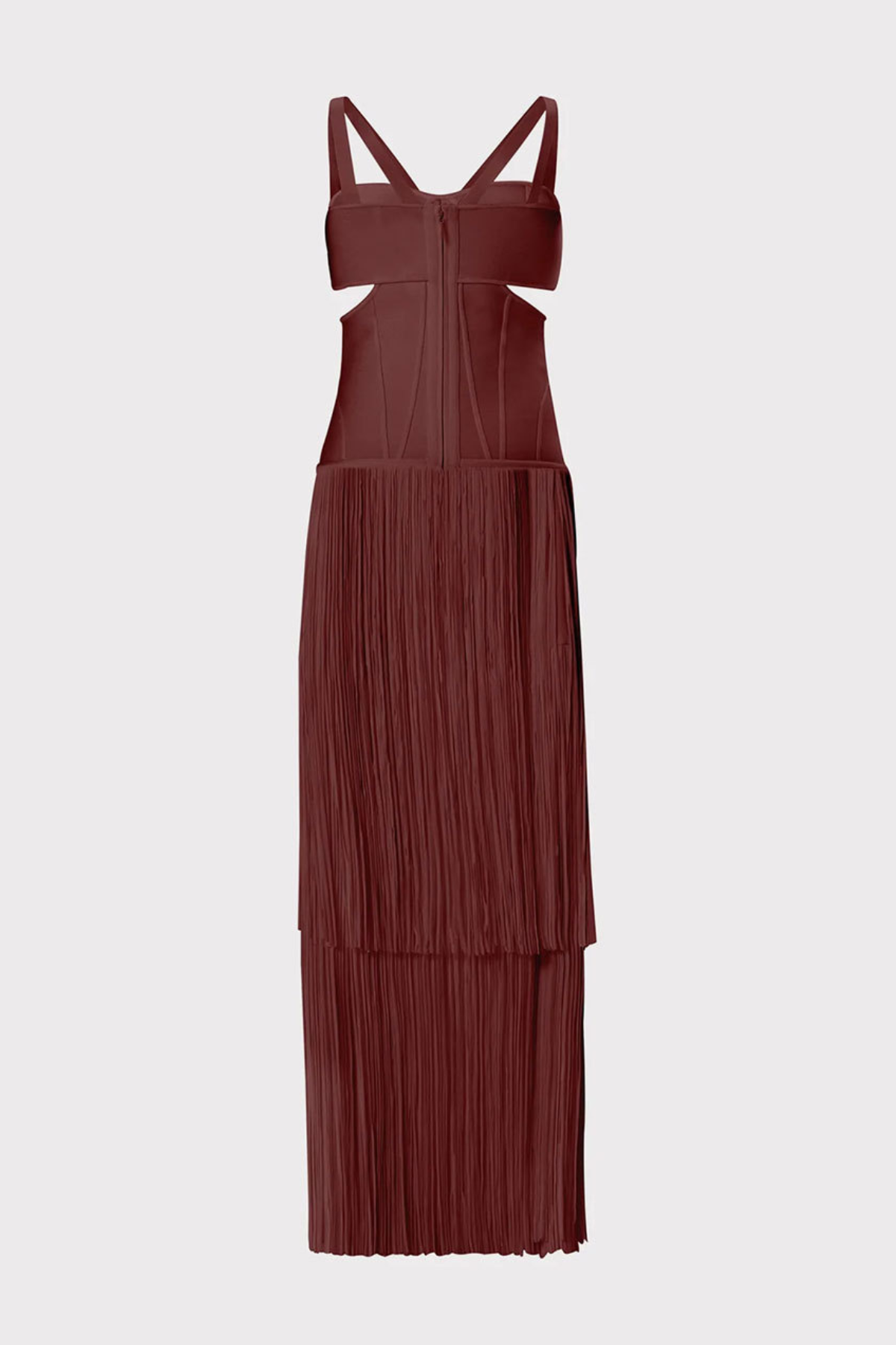 Maritza Cutout Fringe Maxi Bandage Dress - Brown