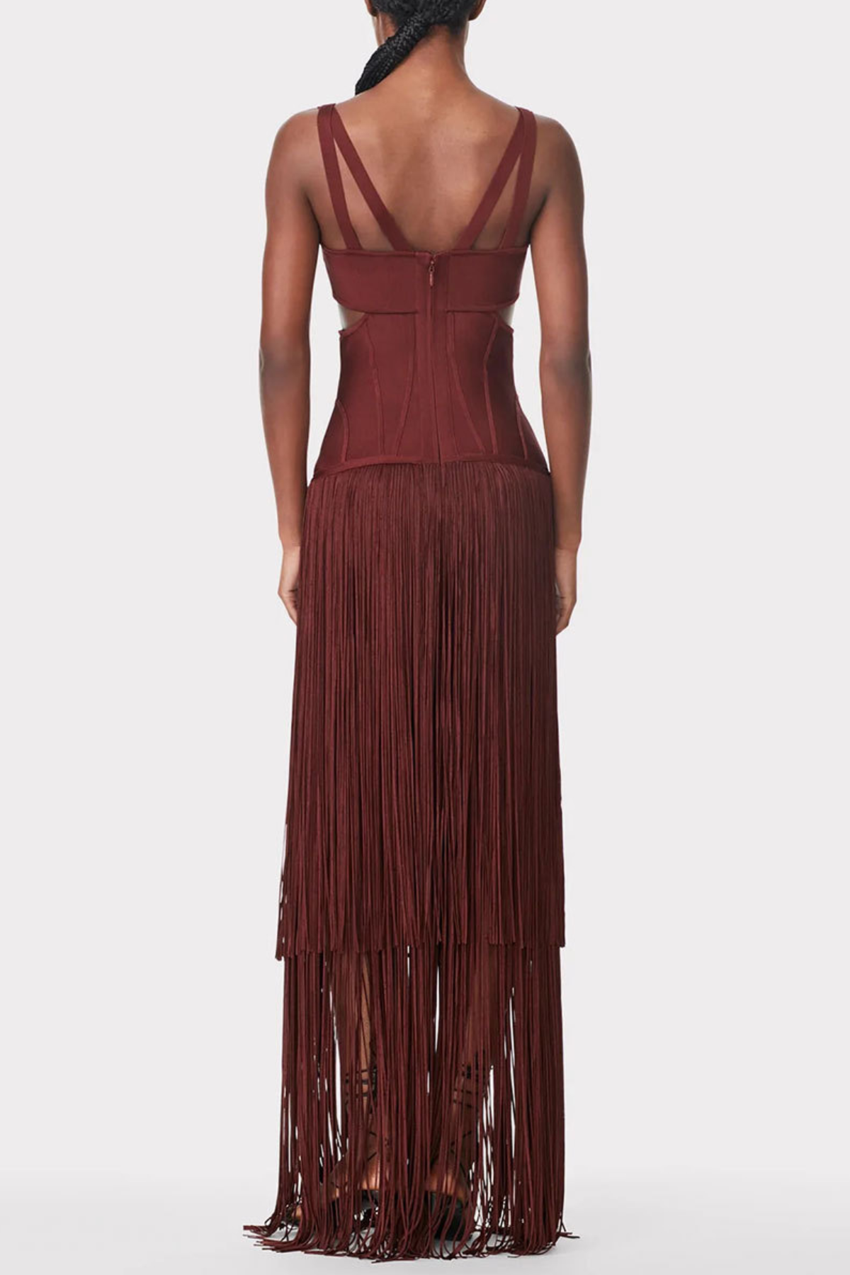 Maritza Cutout Fringe Maxi Bandage Dress - Brown